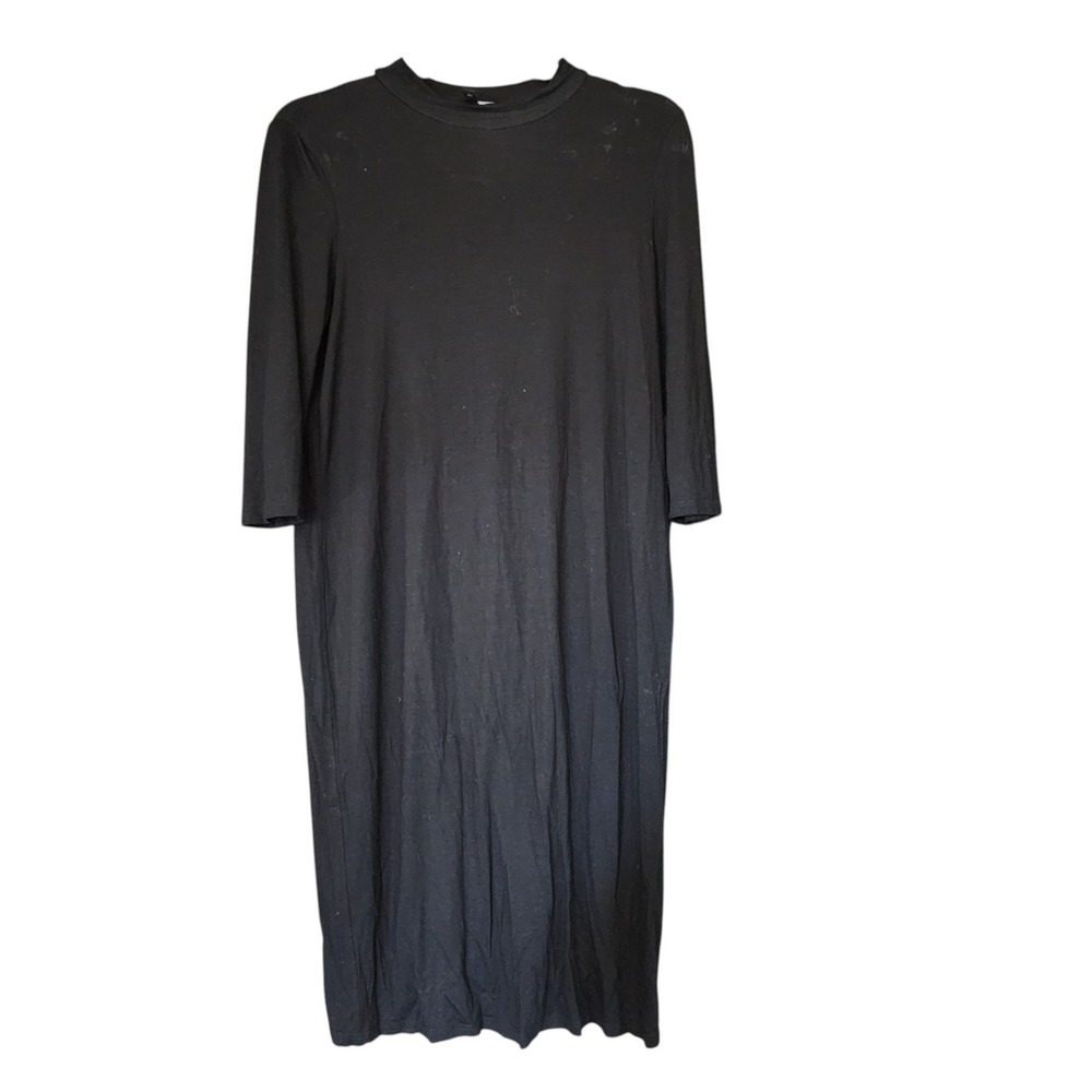 Eileen Fisher Black Viscose Jersey Midi Dress XS Half Sleeves